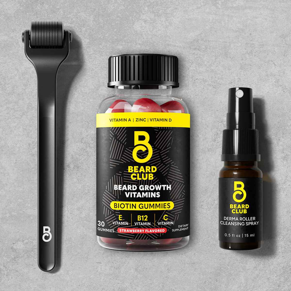Derma Roller Beard Support Growth Kit with Growth Gummies - Beard Derma Roller, Derma Roller Cleansing Spray, and Beard Growth Gummy Vitamins